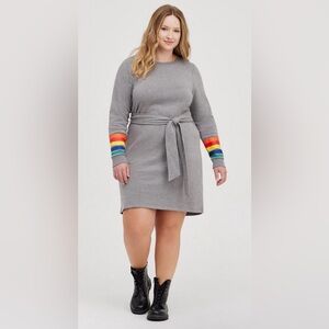 NWOT Torrid 3x Fleece Grey Dress with Rainbow sleeves Sweatshirt soft and cozy